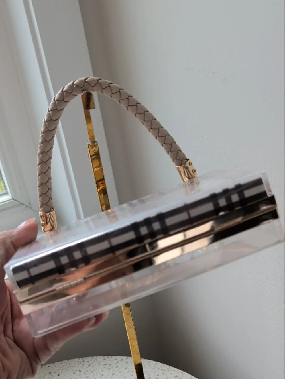 Upcycled Burberry Plaid Acrylic Box Clutch